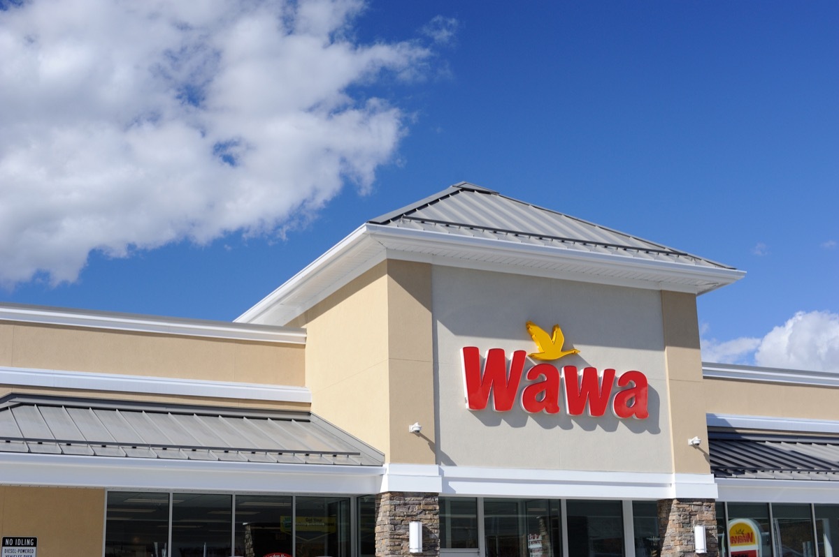 East Strousburg, USA - September 29, 2013. Facade of Wawa Store on Milford Rd in East Strousburg, Pennsylvania. Wawa stores, comprised of gas stations and convenience stores, are operated by Wawa Inc. with many locations in Mid-Atlantic states. Wawa Inc. was founded in 1964 with headquaters in Media, Pennsylvania.