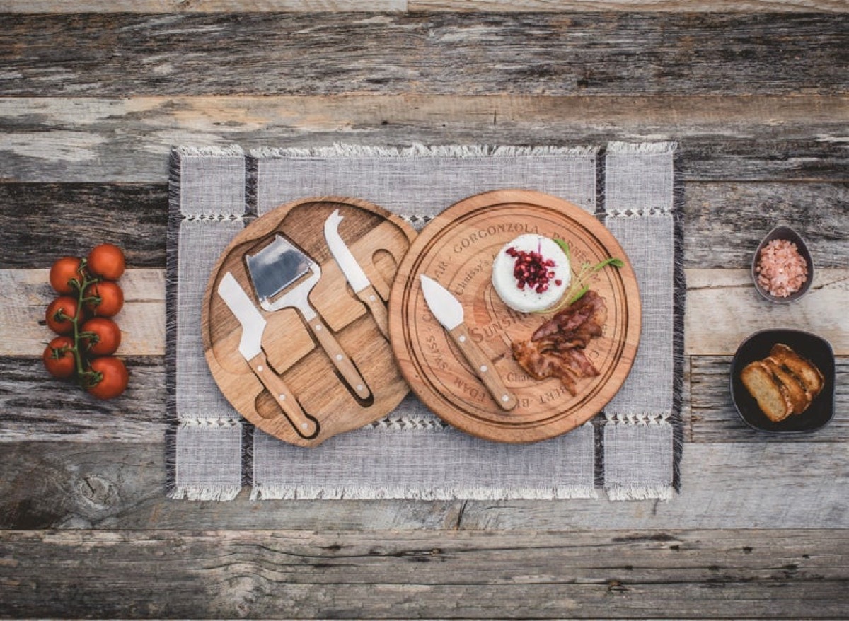 cheese board and knife set with cheese