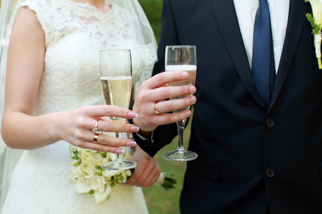 wedding couple holding champagne this is the age most people get married in every US state