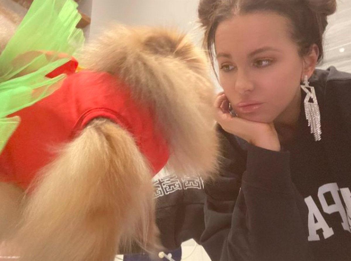 Kate Beckinsale posing with dog on Instagram