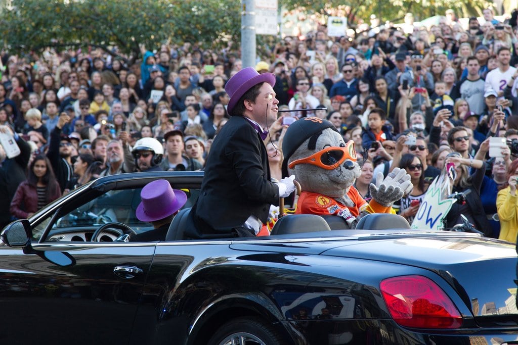 penguin lou seal union square san francisco giants batkid batman miles scott