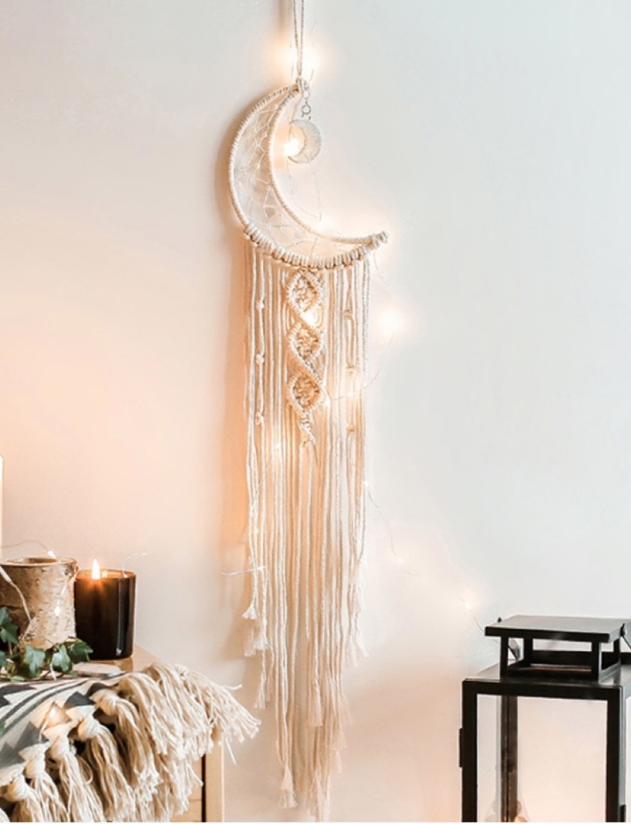 crescent moon macrame wall hanging