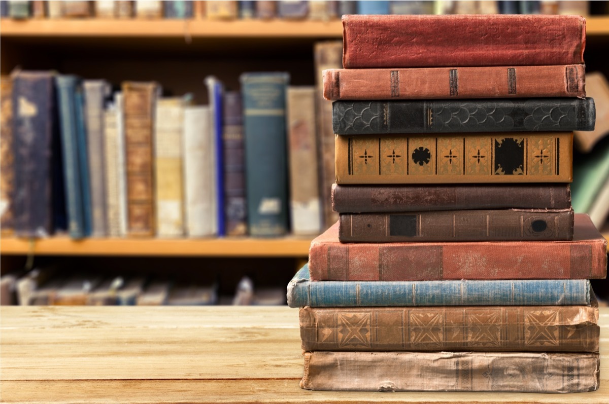 stack of damaged books