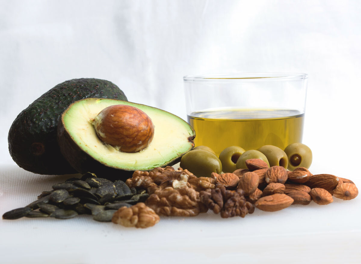 Plant based healthy fats like avocado olive oil nuts seeds