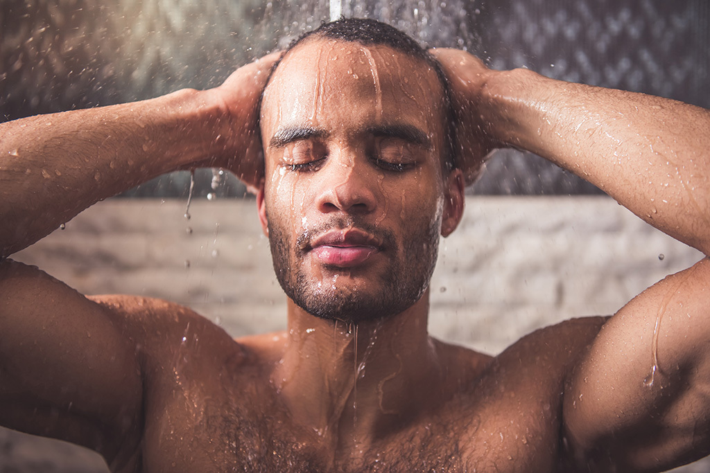 man taking a shower