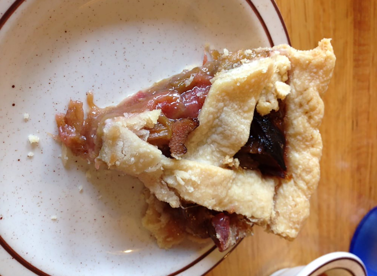 slice of rhubarb pie on plate