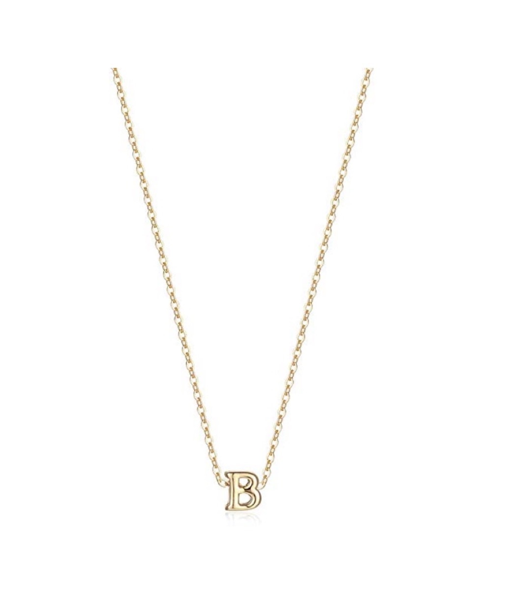 gold b necklace on link chain