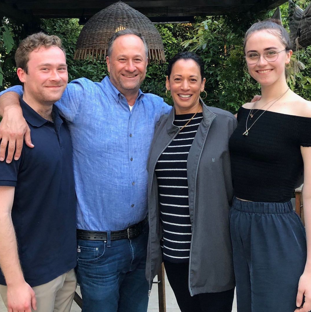 Cole Emhoff, Doug Emhoff, Kamala Harris, and Ella Emhoff in a photo from Harris' Instagram