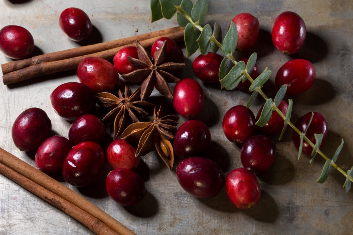 Cranberries cinnamon anise and eucalyptus for simmer pot