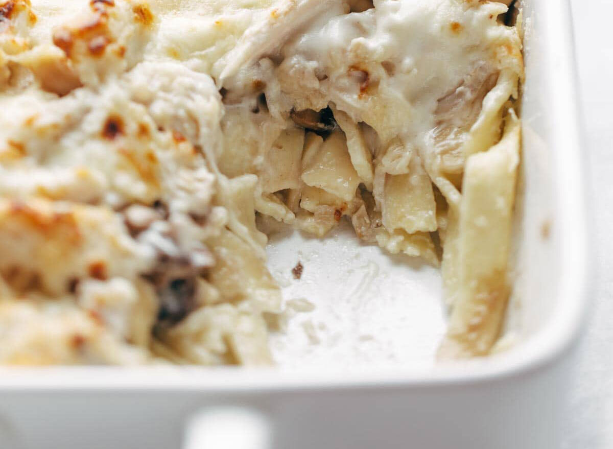 chicken tetrazzini in baking dish