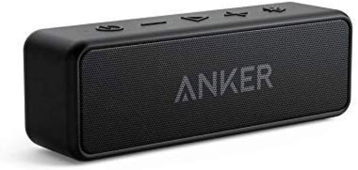 Black bluetooth speaker, white background