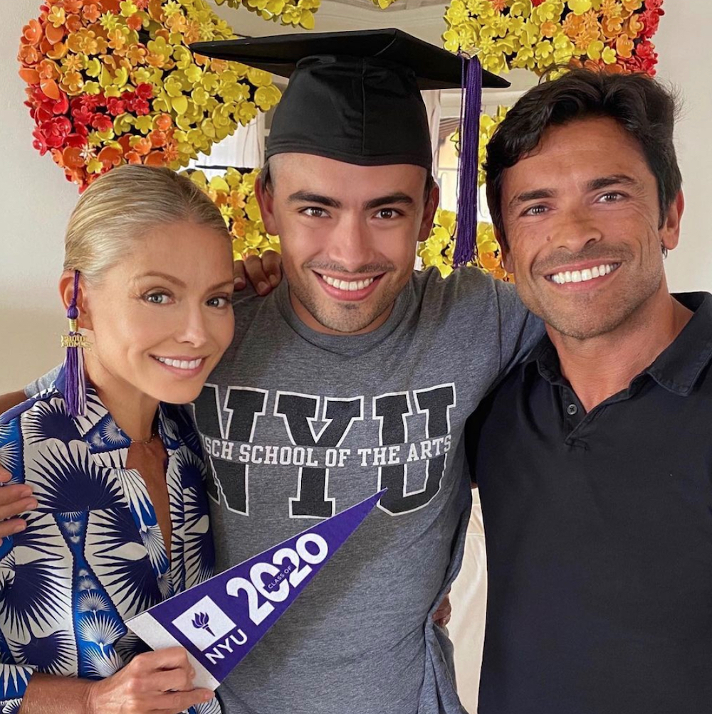 Kelly Ripa, Michael Consuelos, and Mark Consuelos celebrating Michael's college graduation