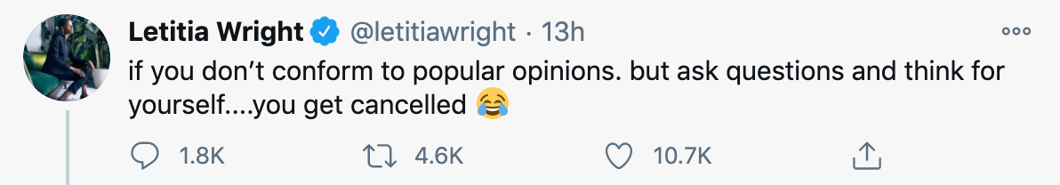 Letitia Wright tweet about 