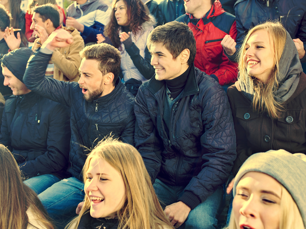 Friends in the crowd at sporting event