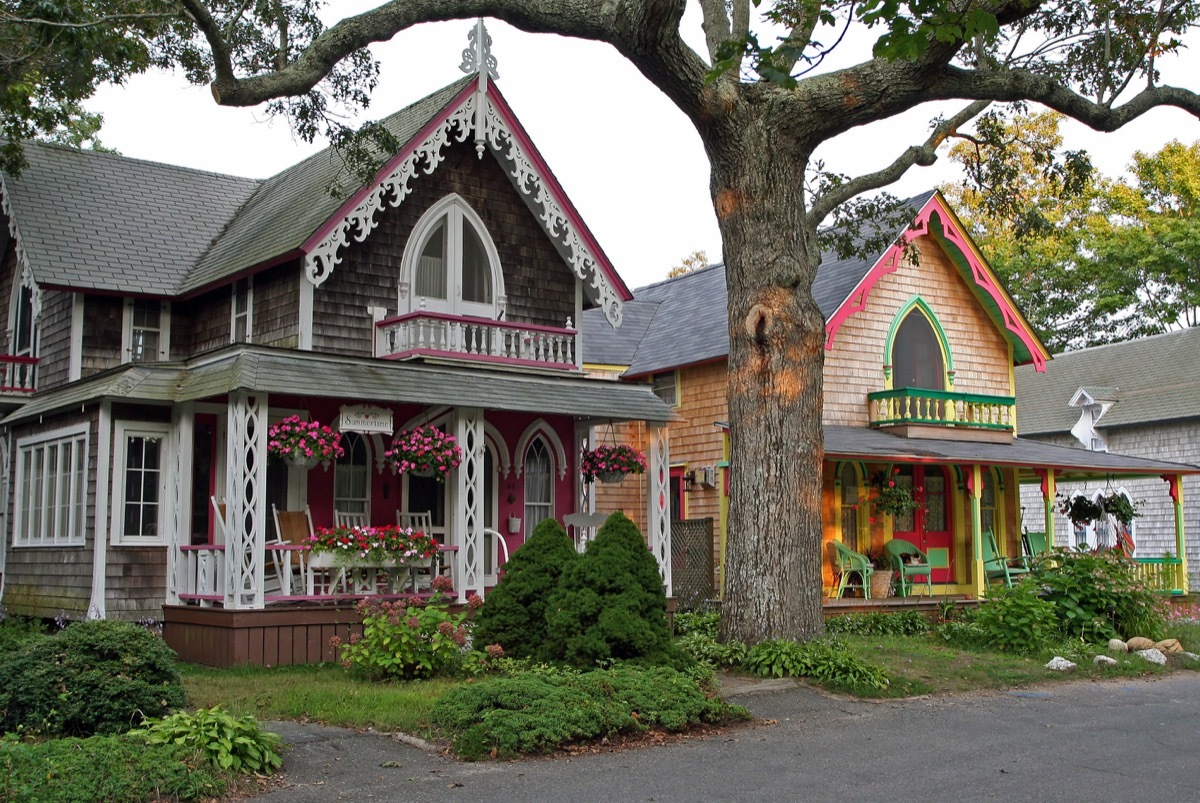 Two colorful gingerbread cottages on Martha's Vineyard.