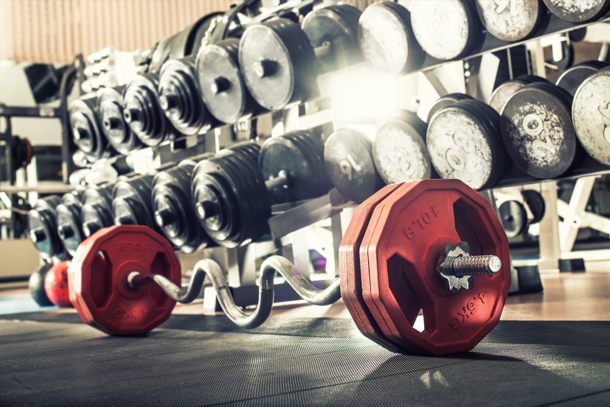 weight in gym room, close up