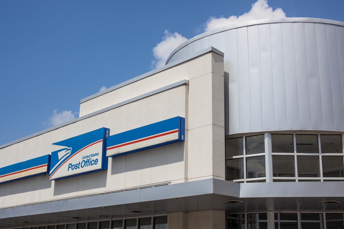 Austin, USA - September 7, 2009: Bright daylight exterior view of a modern United States Post Office in downtown Austin, Texas.