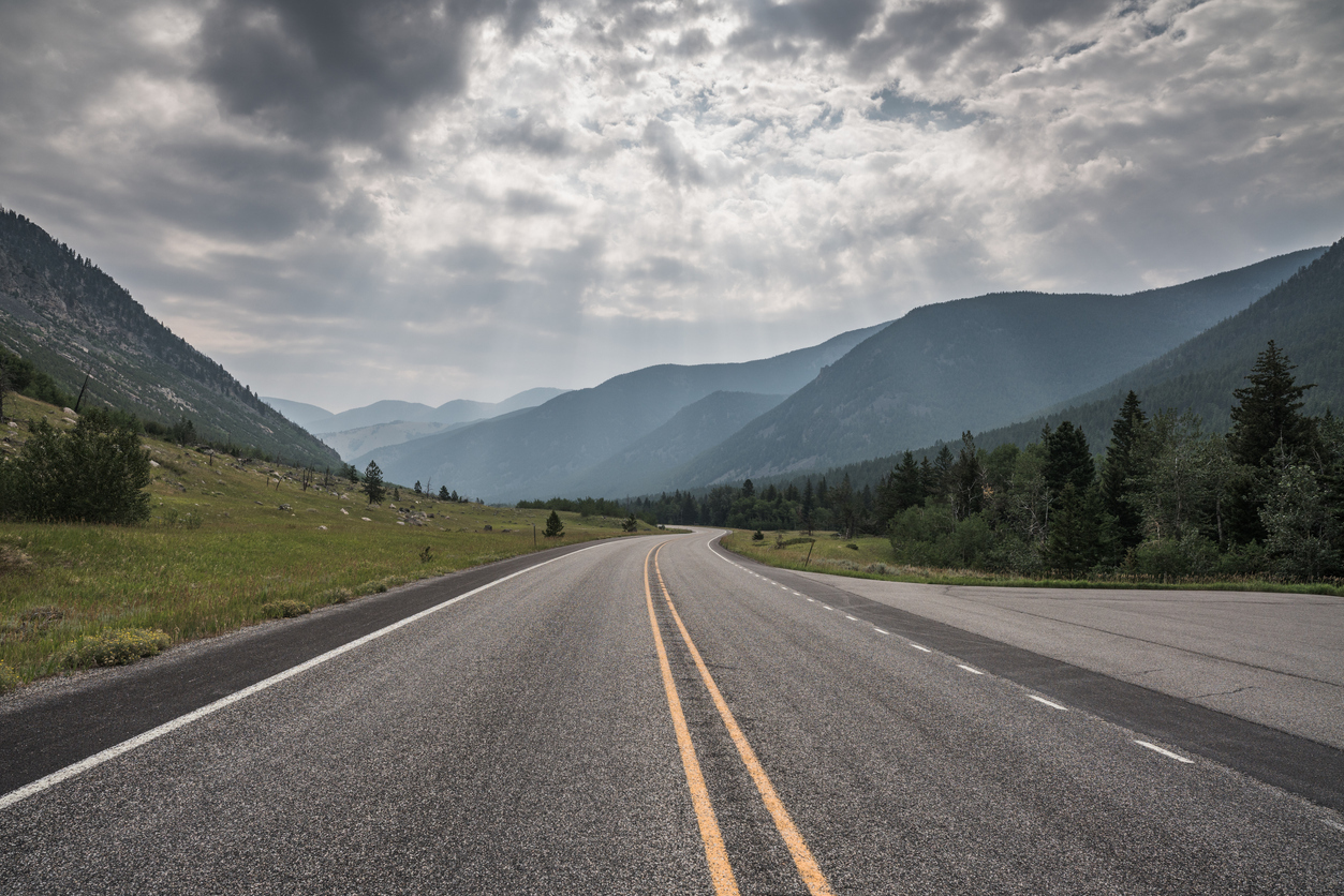 A view of the Beartooth Highway with mountains in the background