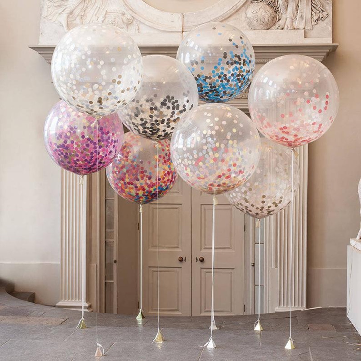 glitter confetti helium balloons, summer party essentials