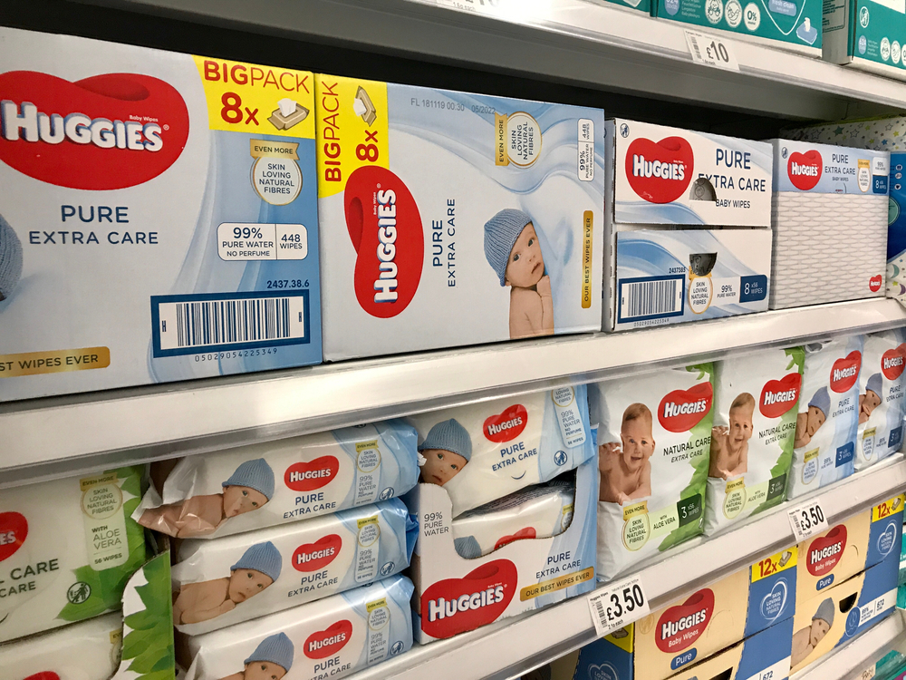 Huggies diapers on the shelf of a store