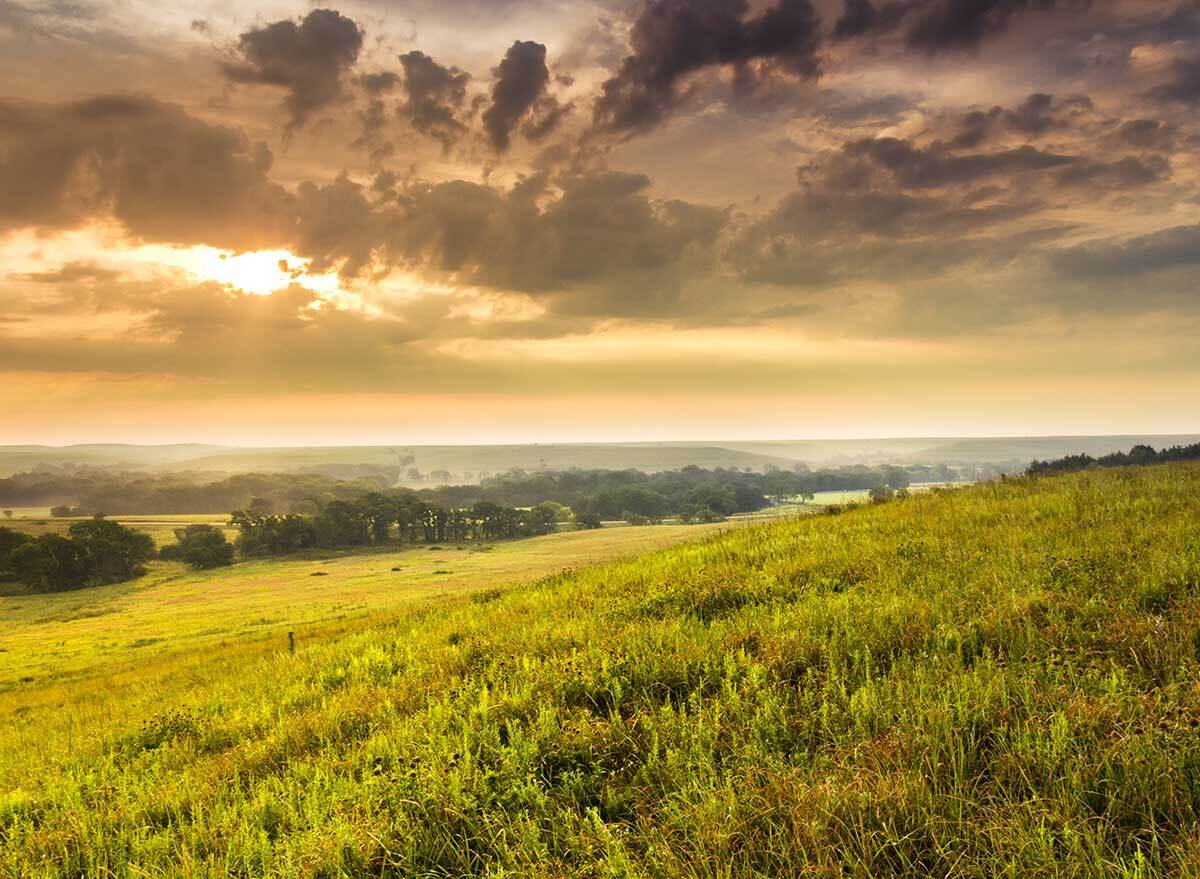 tallgrass prairie kansas on a mild summer morning