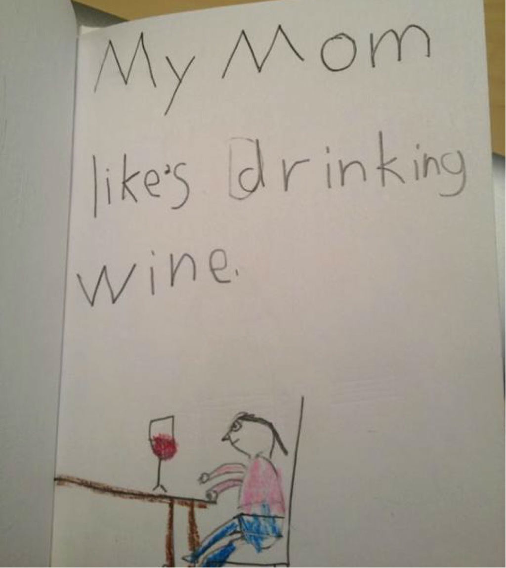 Drinking wine funny kid's assignments