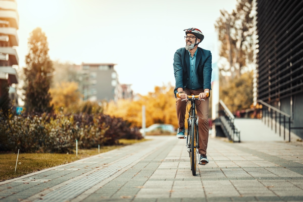 man biking to work