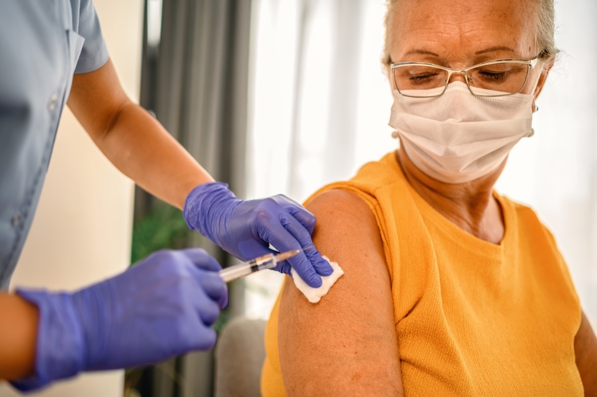 Senior female is about to receive Covid-19 coronavirus vaccine