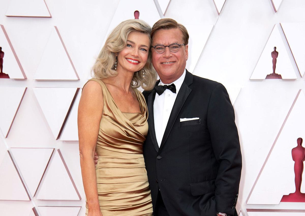 Paulina Porizkova and Aaron Sorkin at the 2021 Oscars