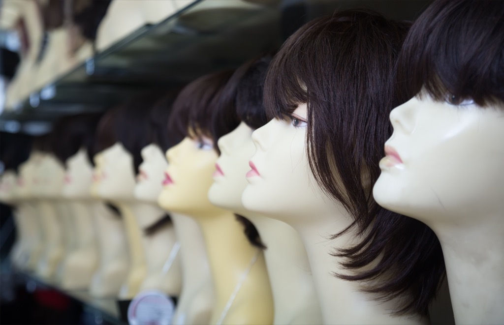 Wigs on display.