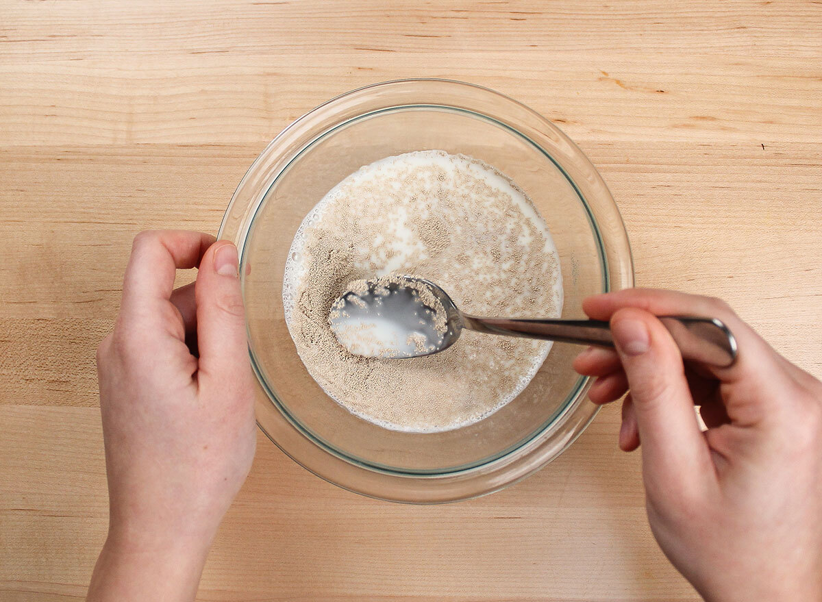 mixing dry yeast in warm milk