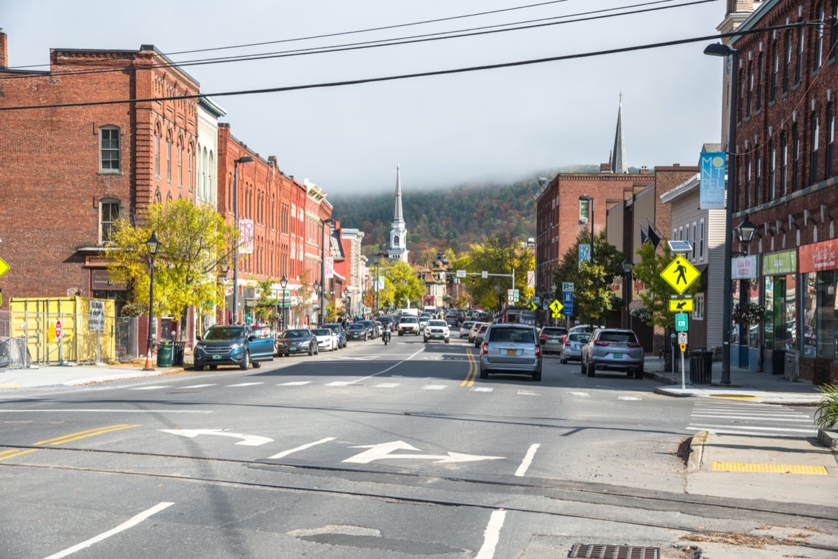 cityscape photos of stores and street in downtown Montpellier, Vermont