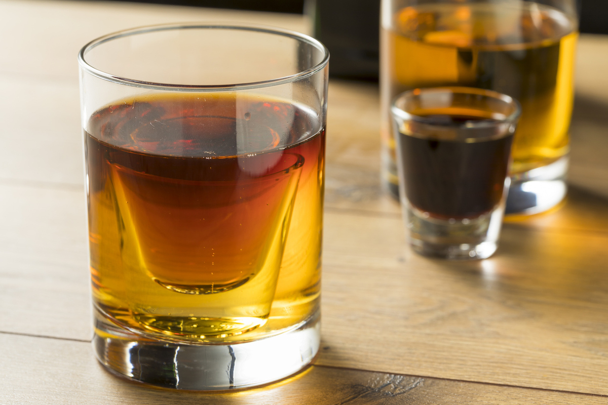 A Jagerbomb drink on a table