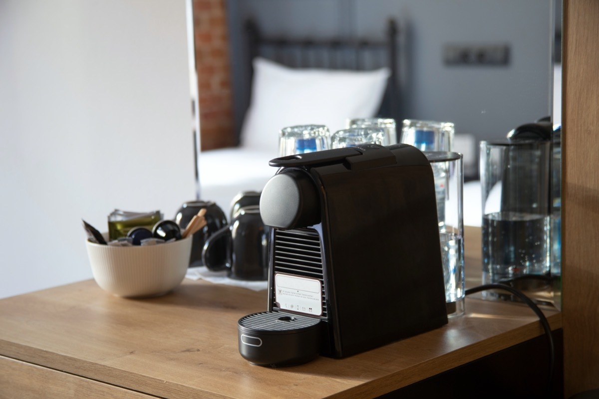 small coffee machine in a hotel room